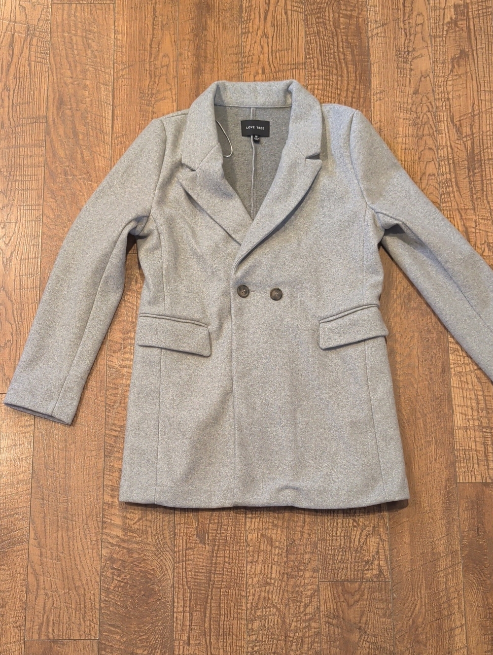 Love Tree Light Gray Double-Breasted Peacoat